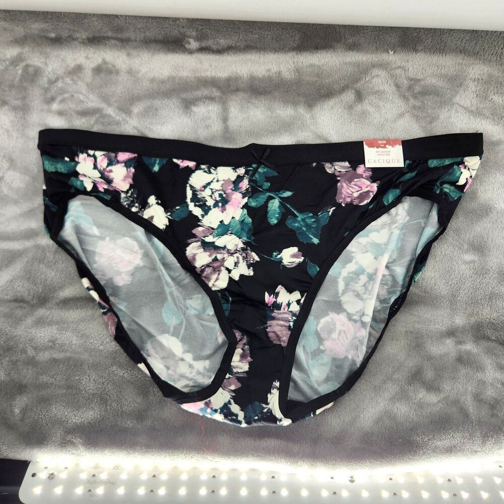Cacique 18/20 Floral Black‎ No Show Hipster Panties NWT
